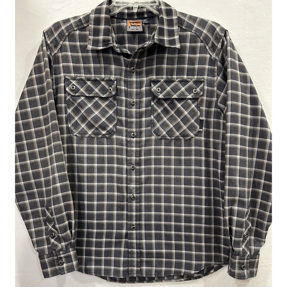 Merrell Shirt Mens M Gray‎ Plaid Polyester Flannel Opti-Wick Long Sleeve Outdoor